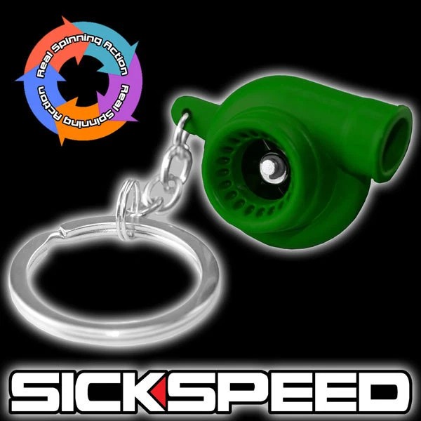 SICKSPEED JDM 2013 GREEN METAL SPINNING TURBO BEARING KEYCHAIN KEY