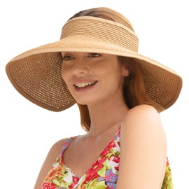 Summer Hats for Women Wide Brim Roll Up Straw Beach Sun Visor Hats, Natural