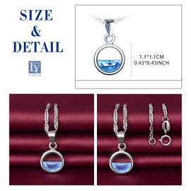 Yumilok 925 Sterling Silver Women's Necklace with Circle Pendant Crystal Blue Women's Necklace Chain for Women Children, Sterling Silver