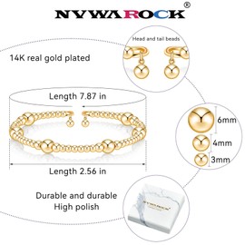 NVWAROCK Gold Bead Bracelet for Women 14K Gold Plated Stretchable Wrap beaded Bangles Stacking Ball Bracelet（1 Layer ）