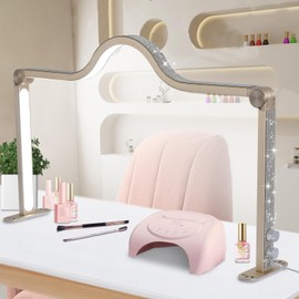 KMLSHLL Half Moon Light for Nail Desk, 34.5In Foldable Square Nail Tech Lamp, 3000-6000K Dimmable Half Moon Nail Light for Manicure, Lash Eyelash Extension, Tattoo, Eyebrows, Crafts (Gold, A)