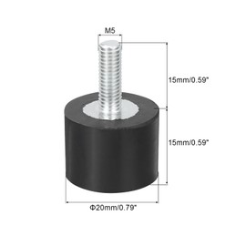 sourcing map M5 Thread Rubber Mounts, Vibration Isolators, Cylindrical Shock Absorber with Studs 20 x 15mm 2pcs