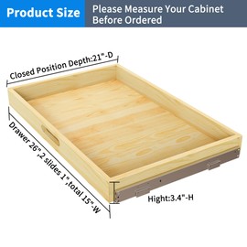 Pull Out Cabinet Organizer, 1PC 33''W x 21''D x 3''H Soft Close Slide Out Wood Drawer Storage Shelves for Kitchen, Finished, Heavy-Duty, Bottom Assembly (Wood Drawer Part Width is 32inch)