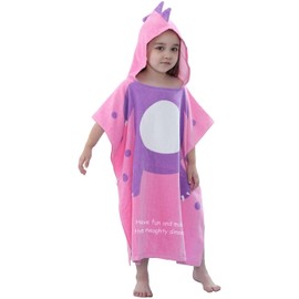 LOLANTA Children's Bath Poncho Dinosaur, Hooded Dinosaur Towel Poncho, Soft Terry Beach Towel, 100% Cotton (Rose A, 5-7 Years, Label Size L