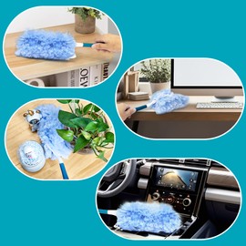 NEWE Duster Refills 20 PCS with Handle Compatible with Swiffer, 360 Degree Heavy Duty Dusting Kit with 4X Microfibers, Multi-Surface Dust Removing Tool for Cleaning Blinds Bookshelf Furniture