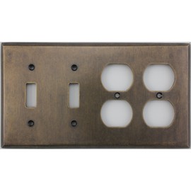 Aged Antique Brass 4 Gang Combination Switch Plate - 2 Toggle Light Switch Openings 2 Duplex Outlet Openings