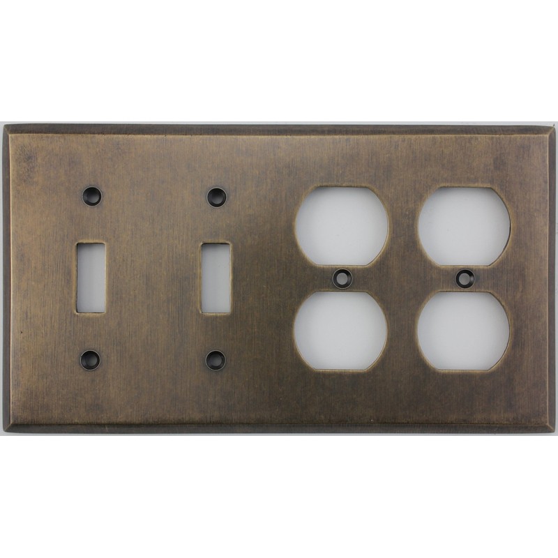 Aged Antique Brass 4 Gang Combination Switch Plate - 2