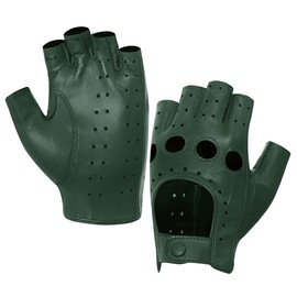 Harssidanzar Ladies Fingerless Gloves,Womens Lambskin Leather Fingerless Gloves Unlined Half Finger Driving GL012,Hunter Green,Size L