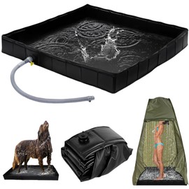 Portable Shower Pan, 41"x41"x5" Outdoor Shower Base with Drain Pipe, Foldable Shower Base, Collapsible Camping Shower Base for Outdoor, Camping, Beach, Caravan and Portable Shower Stall