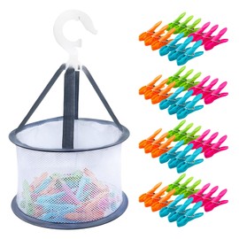 Pack of 48 Clothes Pegs with Basket, Ultra Grip Windproof Clothes Pegs Basket, Colourful Clothes Pegs with Bag, Clothes Pegs Without Imprint, Clothes Pegs for Washing Lines and Hangers