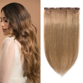18" One Piece Clip in Hair Extension 100% Remy Human Hair 3/4 Full Head Real Natural Straight Hair Pieces for Women (18 inch,50g,#27 Dark Blonde)
