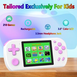 TEBIYOU Handheld Games for Kids Built-in 218 Video Games, Portable Kids Travel Toys for Ages 4-13 with Rechargeable Battery 3.0" HD Screen, Mini Gaming Player Birthday Gifts for Boys Girls (White)