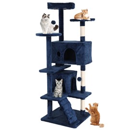 Cat Tree 70 Inches Cat Tower for Indoor Cats Multi-Level Cat Condo with Litter Box Enclosure,Scratching Posts for Indoor Cats (Navy Blue)