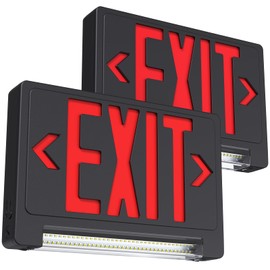 Exit Sign with Adjustable LED Pipe,Exit Signs with Emergency Lights Bar Combo, Hardwired Exit Sign Battery Backup,Black Exit Light for Business,120V/277VAC,UL Listed,Top/Side/Wall Mount (2 Pack)