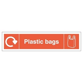 V Safety WRAP - Plastic Bags Recycling - Slim Landscape 250 x 60 mm - 2mm Rigid Plastic Safety Sign