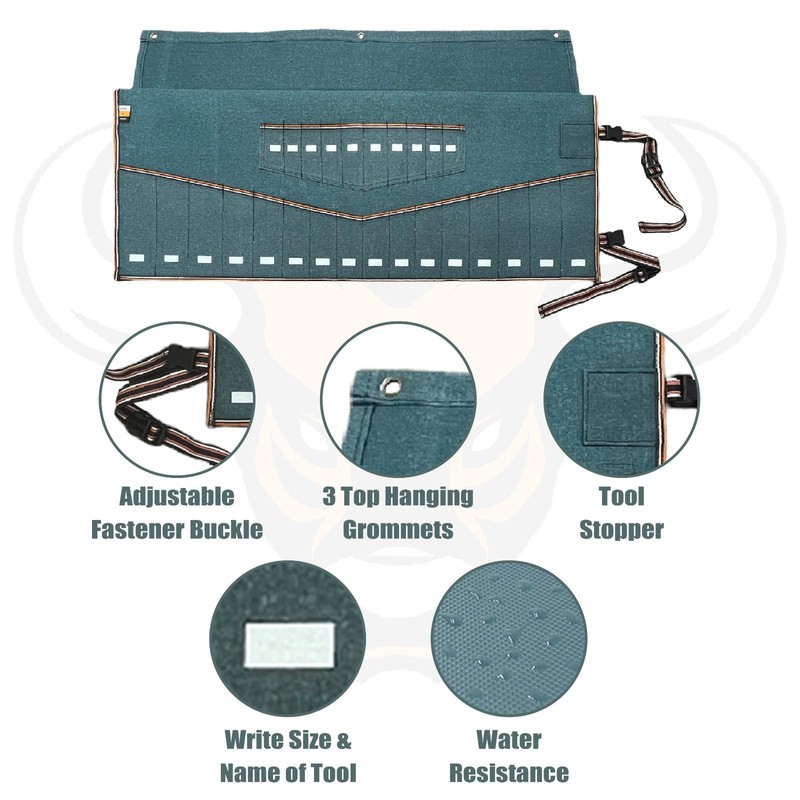 BULL TOOLS Wrench Organizer 26 Pocket Roll Up Pouch with