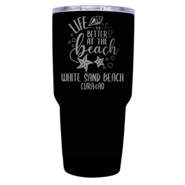 R and R Imports Black Sand Beach Curaçao Souvenir Laser Engraved 24 Oz Insulated Stainless Steel Tumbler Black.