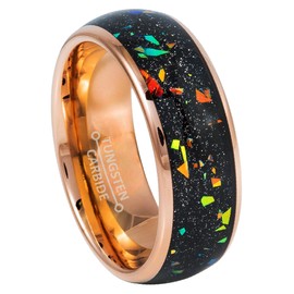 Jewelry Avalanche 8mm Mens Rose Gold Tungsten Wedding Band, Synthetic Opal & Abalone Fragments Inlay, Comfort-Fit Dome Engagement Ring - TN943s9.5