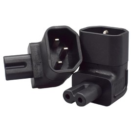 JORINDO 2 Pack IEC320 C14 to C7 AC Power Adapter, 2.5A-10A/250V, PVC Plastic, Pure Copper Conductor, 90 Degree L-Shape Plug, C13 to C7 Figure 8, Space Saving, For PC, Printer, TV, Monitor, Projector