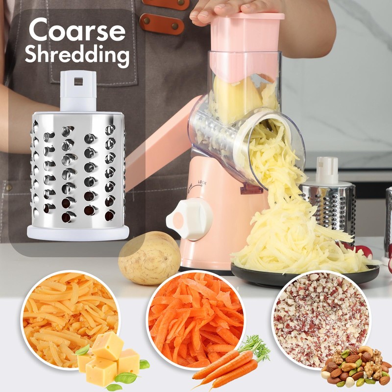 Ancevsk Rotary Cheese Grater with Handle, Round Mandoline Speed Kitchen
