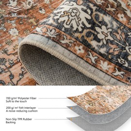 Topfinel Washable Rugs for Living Room 120x170cm, Boho Vintage Rust Area Rug with Non-Slip Backing, Low Pile Rug for Bedroom, Lounge, Home Office