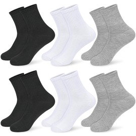 srclo Boys Girls Socks 6 Pairs Sports Crew Socks Kids Black White Grey Back to School Cotton Rich Plain Ankle School Socks 6-12 Years
