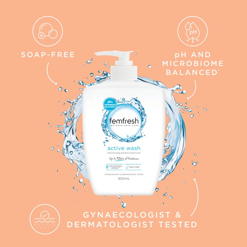 Femfresh Active Intimate Wash 600ml - With Ginseng Extract &