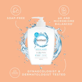 Femfresh Active Intimate Wash 600ml - With Ginseng Extract & Silver-Ion Technology, pH & Microbiome Balanced, 94% Natural Origin Ingredients, Hypoallergenic & Soap-Free - Up to 12hrs Freshness