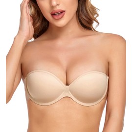 HANSCA Women’s Backless Strapless Sticky Bras Plus Size Underwired Support Seamless Adhesive Push Up Stick on Bra (40Nude, Cup DD)