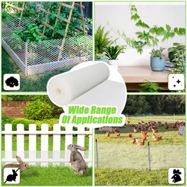 White Plastic Wire Mesh Fence Roll - 15.7IN x 20FT Plastic Chicken Wire Mesh for Poultry， Chicken Puppy Rabbit, Floral-Plastic Fence