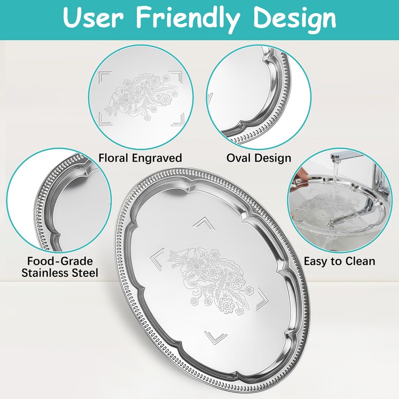 6-Pack Large Silver Serving Trays (16" x 12") – Oval