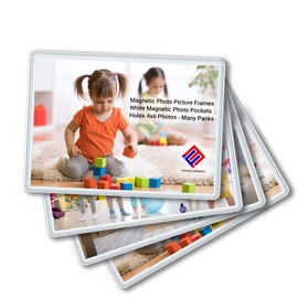 Magnetic Photo Holders for Refrigerator - Magnetic Photo Picture Frames - White Magnetic Photo Pockets - Holds 4x6 Photos (5)