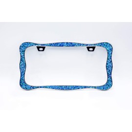 Creathome 3D Shining License Plate Frame, Chrome with Blue Butterfly Chunky Gliter, Pure Zinc Alloy Metal