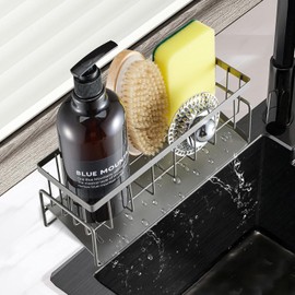 VILCEN Sink Organiser, Kitchen Organiser Stainless Steel with Self-Draining Drain Tray for Sponge Holder, Towel Holder, Dish Cloth Holder, Organiser for Kitchen and Bathroom, (Grey)