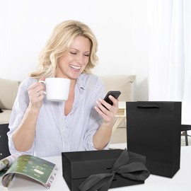 Gift Box with Lid, 21 cm x 17 cm x 7 cm, Large Gift Box with Bow, Magnetic Gift Box, Gift Box, Box, Bag, Ribbon, Light, Envelope, Foldable Gift Box with Bows for Wedding