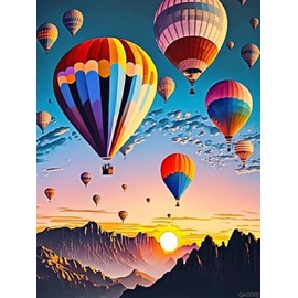 QACEYID Diamond Painting Kits Colorful Hot Air Balloons Cozy Autumn Full Circle Gemstone Crystal Crafts, for Adults, for Room Decor and Home Decor Relaxing Gifts 12x16 Inch