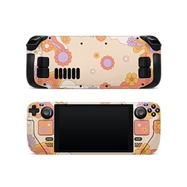 ZOOMHITSKINS Steam Deck Skin, Compatible with Steam Deck Skins, Orange Sunflowers Flowers Cute Cartoon Beige, Protective Skin Wrap Set for Valve Steam Deck Accessories, Durable, Glitter Overlaminate
