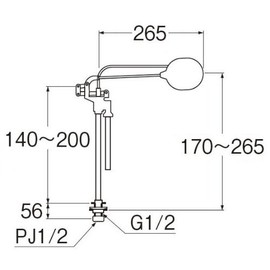 SANEI Toilet Parts PJ1/2 V48V-3X-13X200 Vertical Low Tank Ball Tap with Check for Sewer Water Supply
