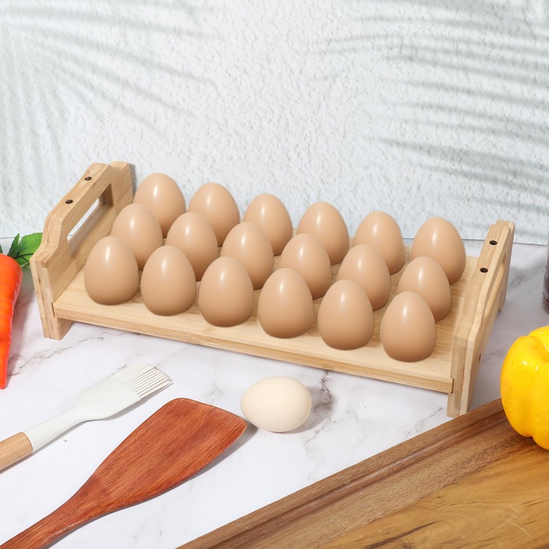 3 Pack Egg Storage for Countertop Wooden Stackable Egg Holder