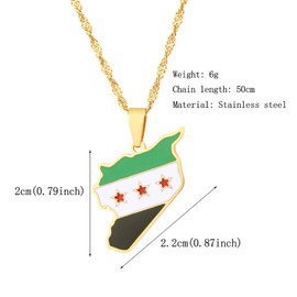 SHIMERITI Fashion Stainless Steel Syria Map Pendant Necklace(Gold)