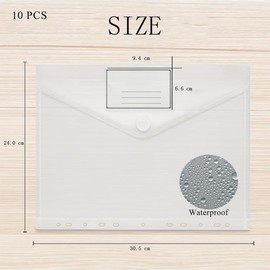 HUATEEN Pack of 10 A4 Clear Plastic Envelopes, 24x30.5cm 11-Hole Punch Document Folders with Label Pocket,Waterproof PP File Organisers for Office School Supplies,Sturdy Binder Pockets