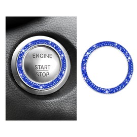 povtii Car Bling Engine Start Ring Decal, Sparkling Rhinestone Vehicle Engine Start Button Decal, Auto Push Start Button Cover Sticker for Most Automotive, Car Accessories (Dark Blue)