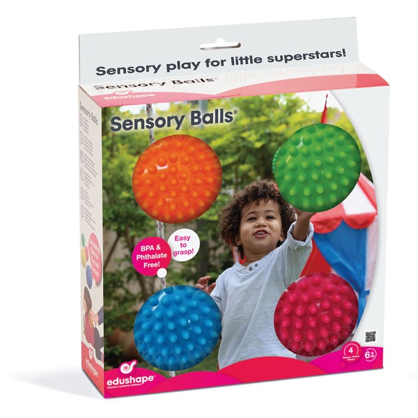 Edushape The Original Sensory Balls for Baby - 4” Trendy Color Baby Balls That Help Enhance Gross Motor Skills for Kids Aged 6 Months and Up - Pack of 4 Vibrant and Unique Toddler Ball for Baby