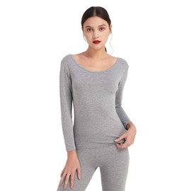 Mcilia Women's Ultrathin Modal Thermal Baselayer Top Scoop Neck Long Sleeve Undershirt Grey Large (US Size 12 14)