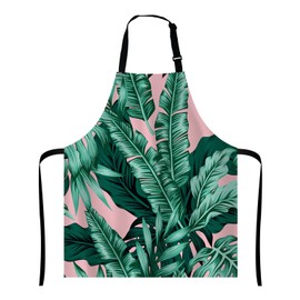 Wasach Banana Leaf Apron, Tropical green leaves Apron,Adjustable Neck Bib Apron for Men Women,Suitable for Kitchen Cooking Waitress Chef Apron