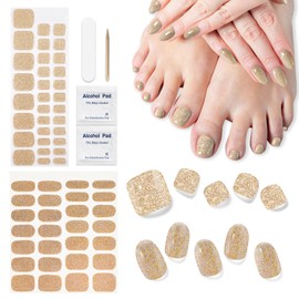 DUKASOU Semi Cured Gel Nail Strips & Toenail Stickers 2 Set (Shiny Gold),Gel Nail Stickers, Long Lasting,Works with UV Lamp, Easy to Apply & Remove, Includes Prep Pads, NailFile, Wooden Stick