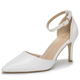 Women Court Shoes Buckle Ankle Strap Pointed Toe Dressy Stiletto Classic Court Shoes 009 White 6