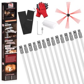 Cleancraft 46 Feet Chimney Sweep Kit, Chimney Cleaning Kit with 14 Flexible White Chimney Rods, Chimney Brush for Sweeping Fireplace, Rotary Chimney Cleaning System Driven by Drill