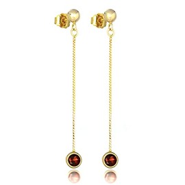 9ct Gold & 4mm Round Gemstone Drop Stud Earrings Garnet