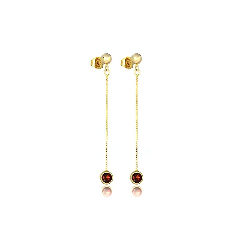 9ct Gold & 4mm Round Gemstone Drop Stud Earrings Garnet